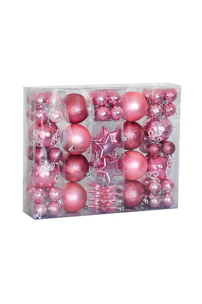 Beezzle Top Rose Colored 72 Pieces Christmas Pine Tree Ornament Set - Premium Santa Decoratu