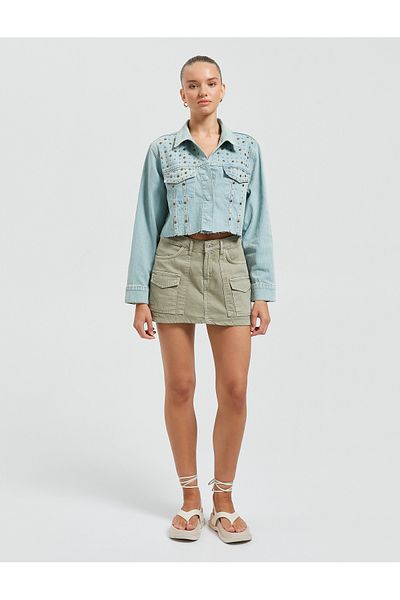 Koton Jachetă de denim decupată din capse de bumbac, cu clapetă, buzunare duble