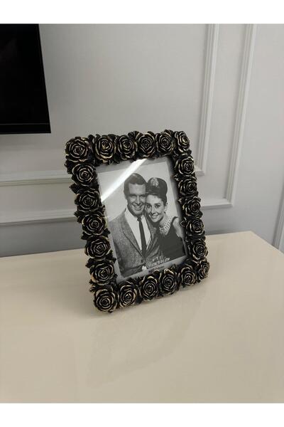 MGS COLLECTION إطار صورة مزخرف بنمط وردي مقاس 15*20 أسود