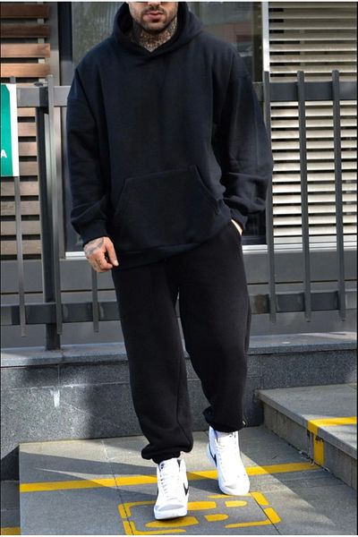 Duples 3 Yarn Unisex Hooded Tracksuit Set 100% Cotton