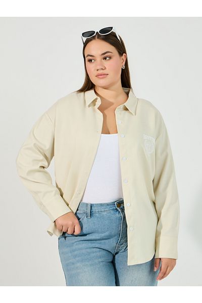 Styli Plus Size Boston Print Chambray Oversized Shirt