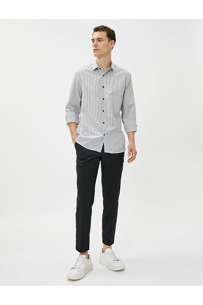 Koton Αθλητικό πουκάμισο Slim Fit Κλασικό γιακά με μακρυμάνικο μη σιδερένιο