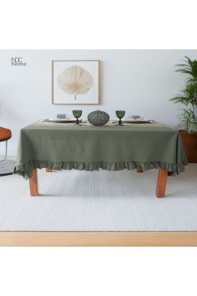 NDC HOME مفرش طاولة كاكي كتان كشكش