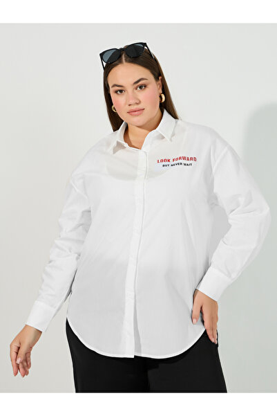 Styli Plus Size Slogan Print Oversized Shirt