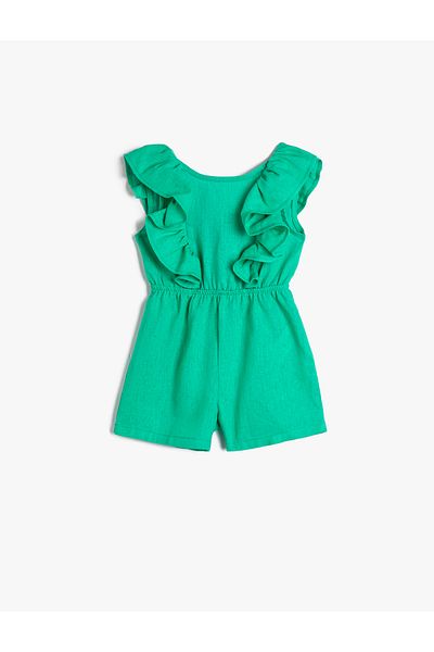 Koton Mini-Overall aus Leinen, ärmellos, Rüschen, Rundhalsausschnitt