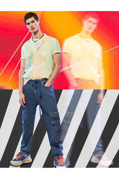 Koton Cargo Jeans - Βαμβακερό με κουμπιά τσέπης