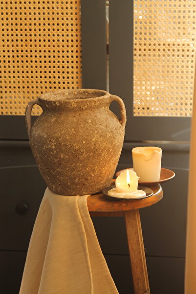 CHANZA HOME مزهرية سيراميك مصنوعة يدويًا باللون الرمادي القهوة العتيقة مزهرية مزخرفة بمقبض