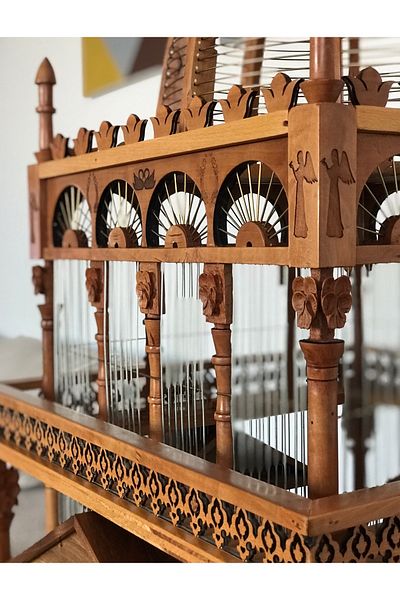lata ahşap Wooden Decorative Cage and Bird Toy - Made of Pear, Hornbeam and Walnut Sapele Trees