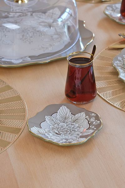 Glore Belize Gold Gilded Glass Tea Plate Set for 6 People
