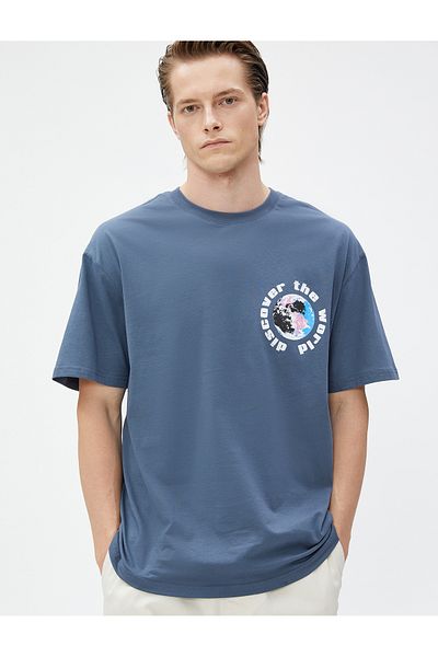 Koton Oversize póló Slogan Nyomtatott Crew Neck Cotton
