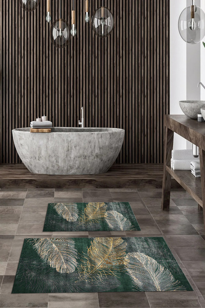 Viyana Home Ψηφιακή εμπριμέ αντιολισθητική βάση που πλένεται, χαλάκι μπάνιου, σετ 2 τεμαχίων για τουαλέτα