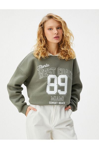 Koton Oversize mikina Polo Neck College s potiskem s dlouhým rukávem