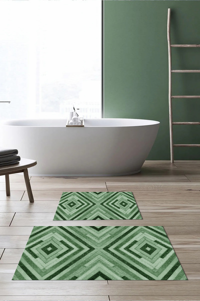 Viyana Home Ψηφιακή εμπριμέ αντιολισθητική βάση που πλένεται, χαλάκι μπάνιου, σετ 2 τεμαχίων για τουαλέτα