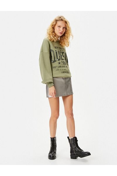 Koton College Printed Sweatshirt Long Sleeve Crew Neck Stone Detailed