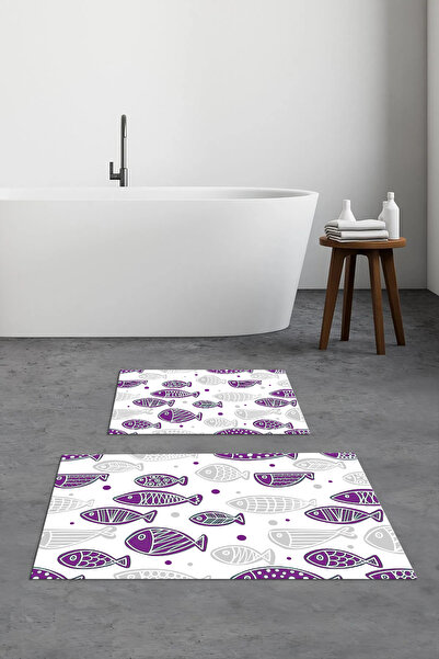 Viyana Home Σετ χαλιών μπάνιου με στάμπα, αντιολισθητικό, πλενόμενο, με σχέδι...