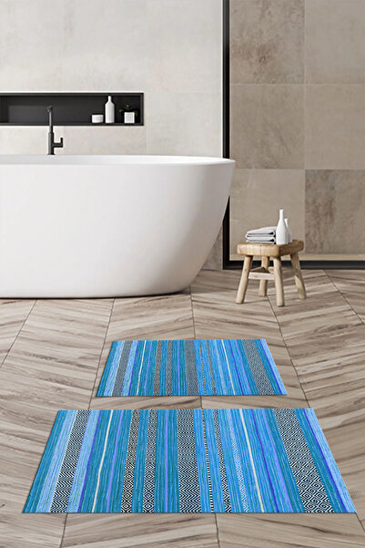 Viyana Home Ψηφιακή εμπριμέ αντιολισθητική βάση που πλένεται, χαλάκι μπάνιου, σετ 2 τεμαχίων για τουαλέτα