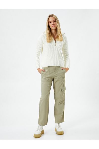 Koton Cargo Pants Straight Leg Pocket Detailed Buttoned Cotton