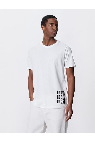 Koton T-Shirt με στάμπα σλόγκαν Slim Fit Crew Neck Βαμβακερό