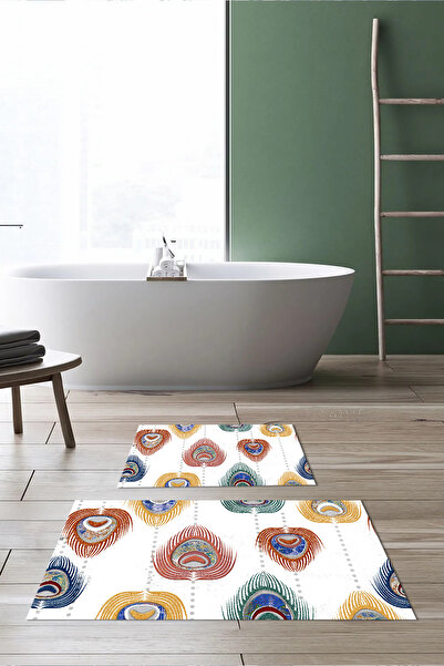 Viyana Home Ψηφιακή εμπριμέ αντιολισθητική βάση που πλένεται, χαλάκι μπάνιου, σετ 2 τεμαχίων για τουαλέτα