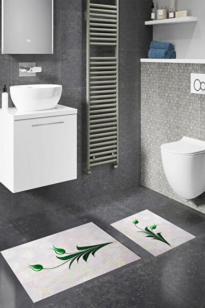 Viyana Home Σετ χαλιών μπάνιου 2 τεμαχίων με εμπριμέ αντιολισθητικό πλενόμενο σχέδιο λουλουδιών