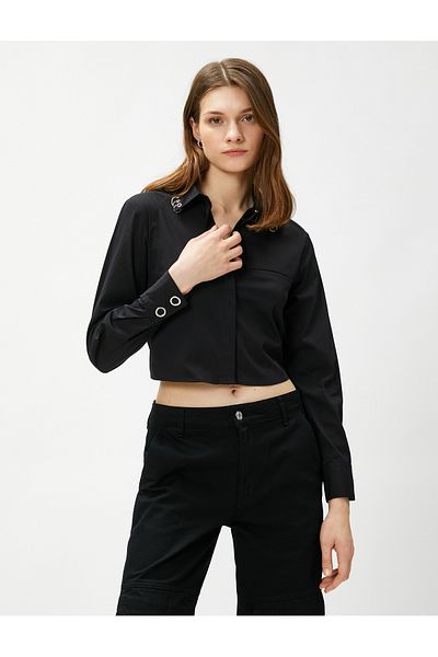 Koton Cămașă crop cu mânecă lungă cu accesorii metalice