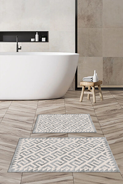 Viyana Home Ψηφιακή εμπριμέ αντιολισθητική βάση που πλένεται, χαλάκι μπάνιου, σετ 2 τεμαχίων για τουαλέτα