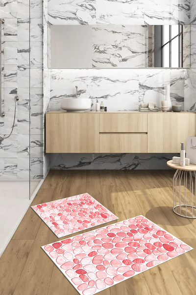 Viyana Home Digital Printed 3D Non-Slip Washable Bath Mat 2-Piece Toilet Set Carpet