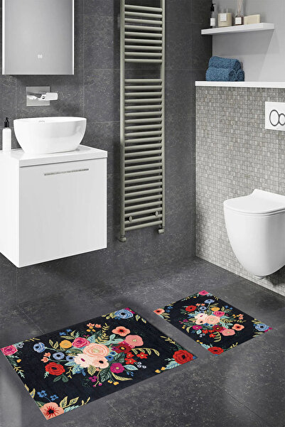 Viyana Home Covoraș de baie digital, anti-alunecare, lavabil, cu model de flo...