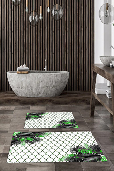 Viyana Home Ψηφιακό αντιολισθητικό χαλάκι μπάνιου με λουλουδάτο σχέδιο, σετ 2 τεμαχίων για τουαλέτα