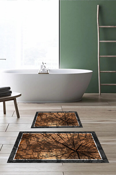 Viyana Home Ψηφιακή εμπριμέ αντιολισθητική βάση που πλένεται, χαλάκι μπάνιου, σετ 2 τεμαχίων για τουαλέτα