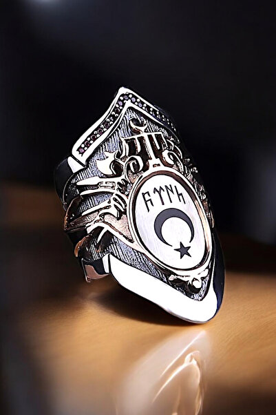 BY MAMEDOV Ayarlanabilir Göktürkçe Türk Yazılı Ay-yıldızlı 925 Ayar Gümüş Zih...