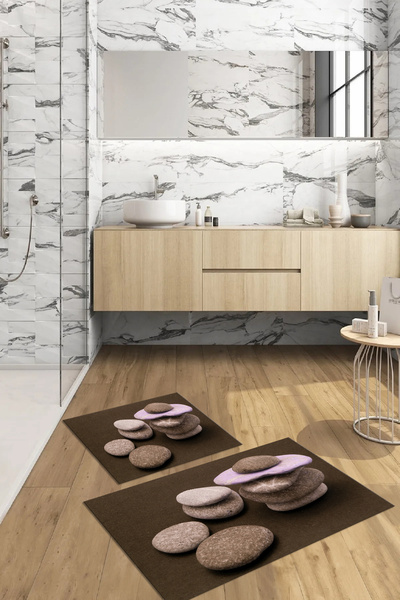 Viyana Home Ψηφιακό τυπωμένο 3D αντιολισθητικό χαλάκι μπάνιου που πλένεται, σετ 2 τεμαχίων για τουαλέτα