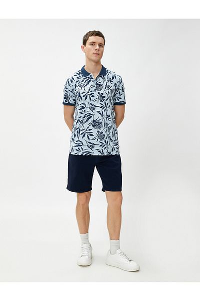 Koton Tričko Slim Fit s krátkým rukávem a pololímečkem s květinovým vzorem