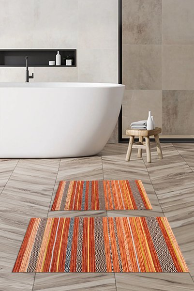 Viyana Home Digital Printed Non-Slip Base Washable Bath Mat 2-Piece Toilet Set Carpet