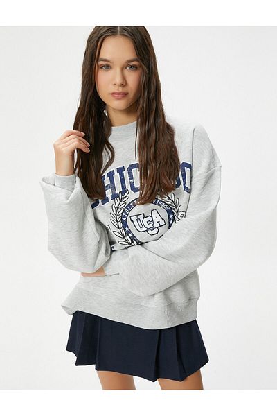 Koton College Sweatshirt Printed Long Sleeve Lightweight Stand Collar Comfortable Fit