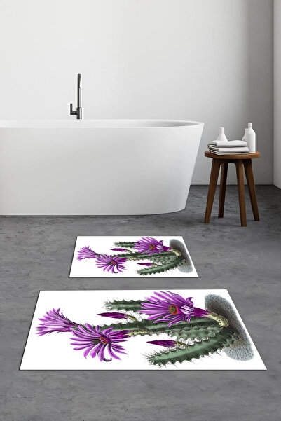 Viyana Home Σετ χαλιών μπάνιου με μοτίβο κάκτου, αντιολισθητικό, πλενόμενο, 2...