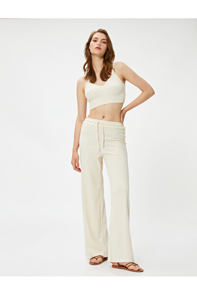 Koton Şahika Ercümen - Muslin Relaxed Cut Waist Tied Παντελόνι