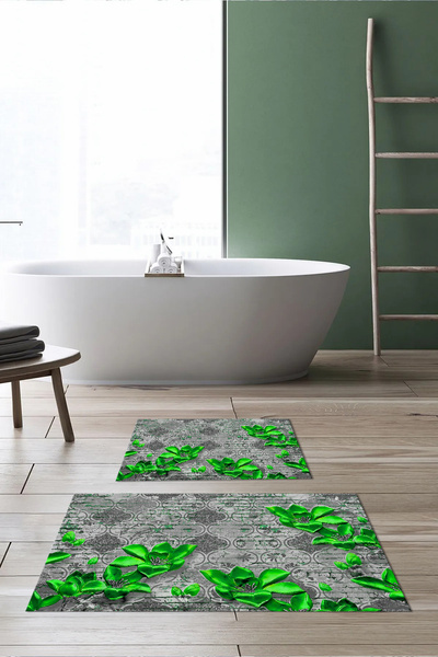 Viyana Home Ψηφιακό αντιολισθητικό πλενόμενο λουλουδάτο χαλάκι μπάνιου 2 τεμαχίων Σετ τουαλέτας