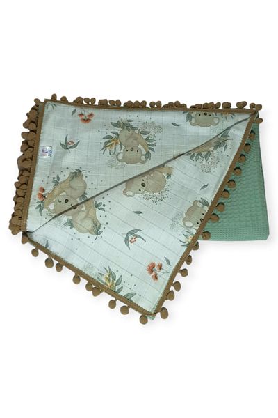 Birmelek Honeycomb Pique Pompom Double Layer Muslin Blanket
