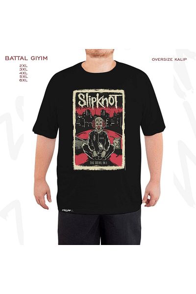 ZOKAWEAR Oversize Slipknot Devil Printed Battal (Bol) Mold Μαύρο T-Shirt