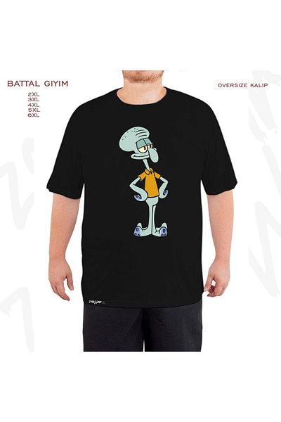 ZOKAWEAR Oversize Squidward Printed Battal (Bol) Mold Μαύρο T-Shirt