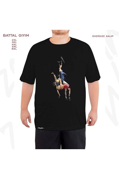 ZOKAWEAR Oversize Wrestling Printed Oversize (Bol) Fit Black T-Shirt