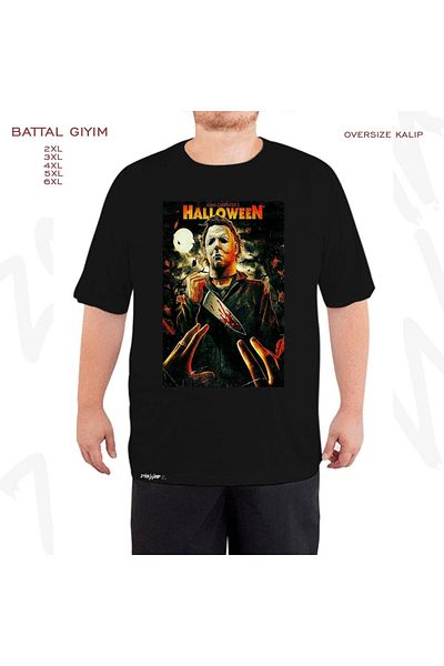 ZOKAWEAR Μαύρο μπλουζάκι μεγάλου μεγέθους Halloween John Printed King (Bol) Fit