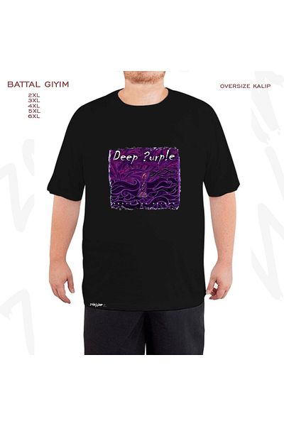 ZOKAWEAR Υπερμεγέθη Βαθύ Μωβ εμπριμέ Μαύρο T-Shirt Battal (Bol) Fit