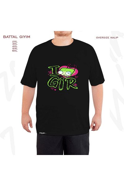 ZOKAWEAR Invader Zim Valentine's Day Printed - Μαύρο T-Shirt με μεγάλη εφαρμογή