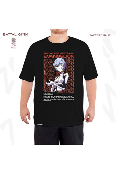 ZOKAWEAR Μαύρο μπλουζάκι Oversize Rei Ayanami Evangelion 2 με στάμπα μεγάλου μεγέθους (πολύ).