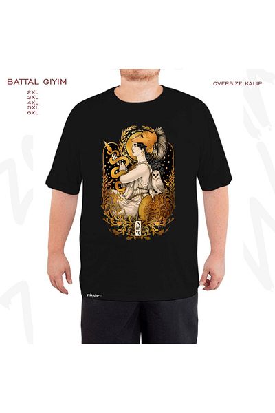 ZOKAWEAR Oversize Pallas Athena Printed Oversize Black T-Shirt