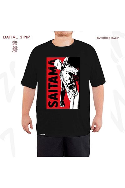 ZOKAWEAR Μαύρο μπλουζάκι Oversize One Punch Man Saitama v2 με στάμπα μεγάλου μεγέθους