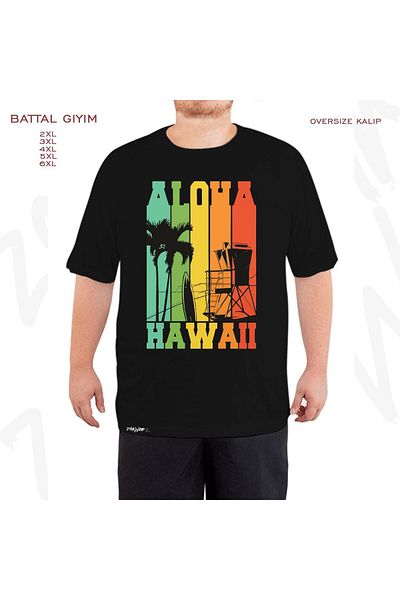 ZOKAWEAR Μαύρο μπλουζάκι Oversize Aloha Hawaii Printed Battal (Bol) Mold