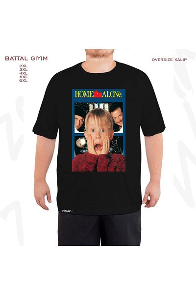 ZOKAWEAR Oversize Home Alone Printed Battal (Bol) Mold Μαύρο T-Shirt
